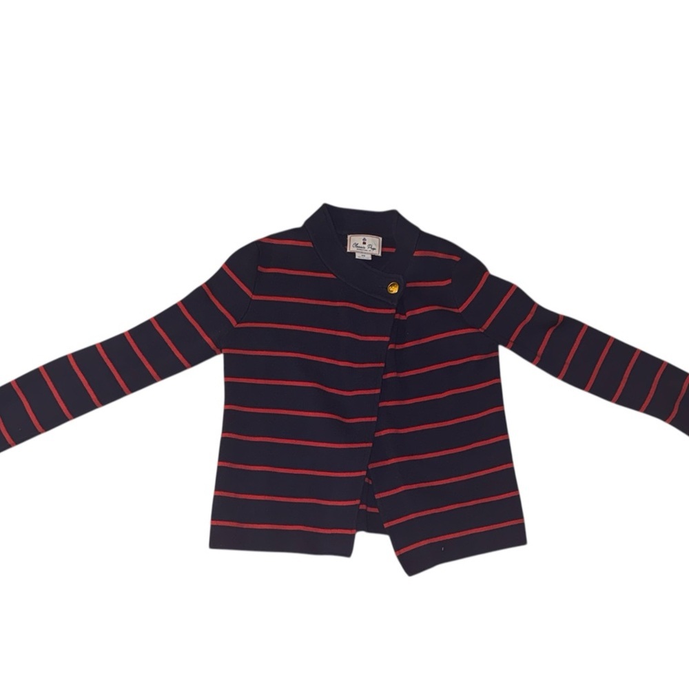 Girls Classic Prep Navy & Red Stripe Wrap Cardigan | Size 10 - Picture 3 of 5